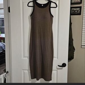 Uniqlo Black and Brown Striped Midi Dress